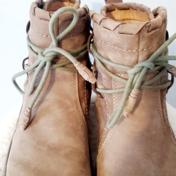 Earth Scenic Brown Khaki Leather Wrap Around Lace Ankle Boots Size 7 - Picture 7 of 12